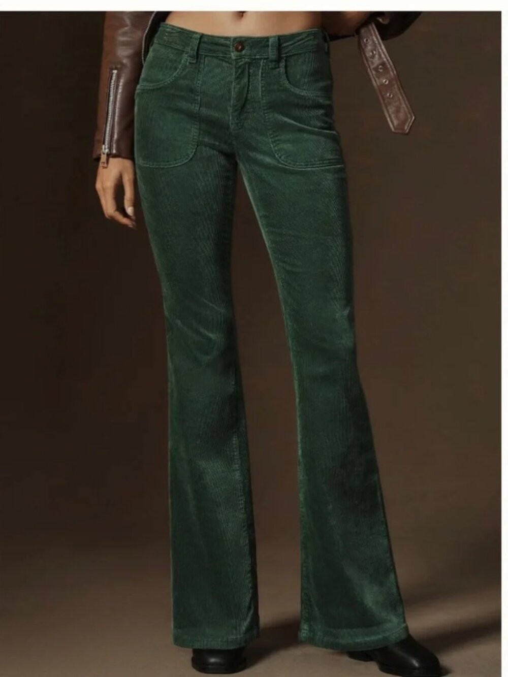 Anthropologie Pilcro The Icon Corduroy Flare Jeans Mid-Rise Edition Green 29 NEW